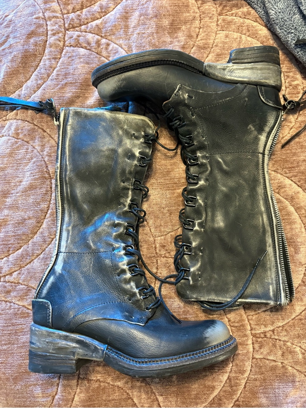 As98 Lace-Up Leather Mid-Calf Boots for Women